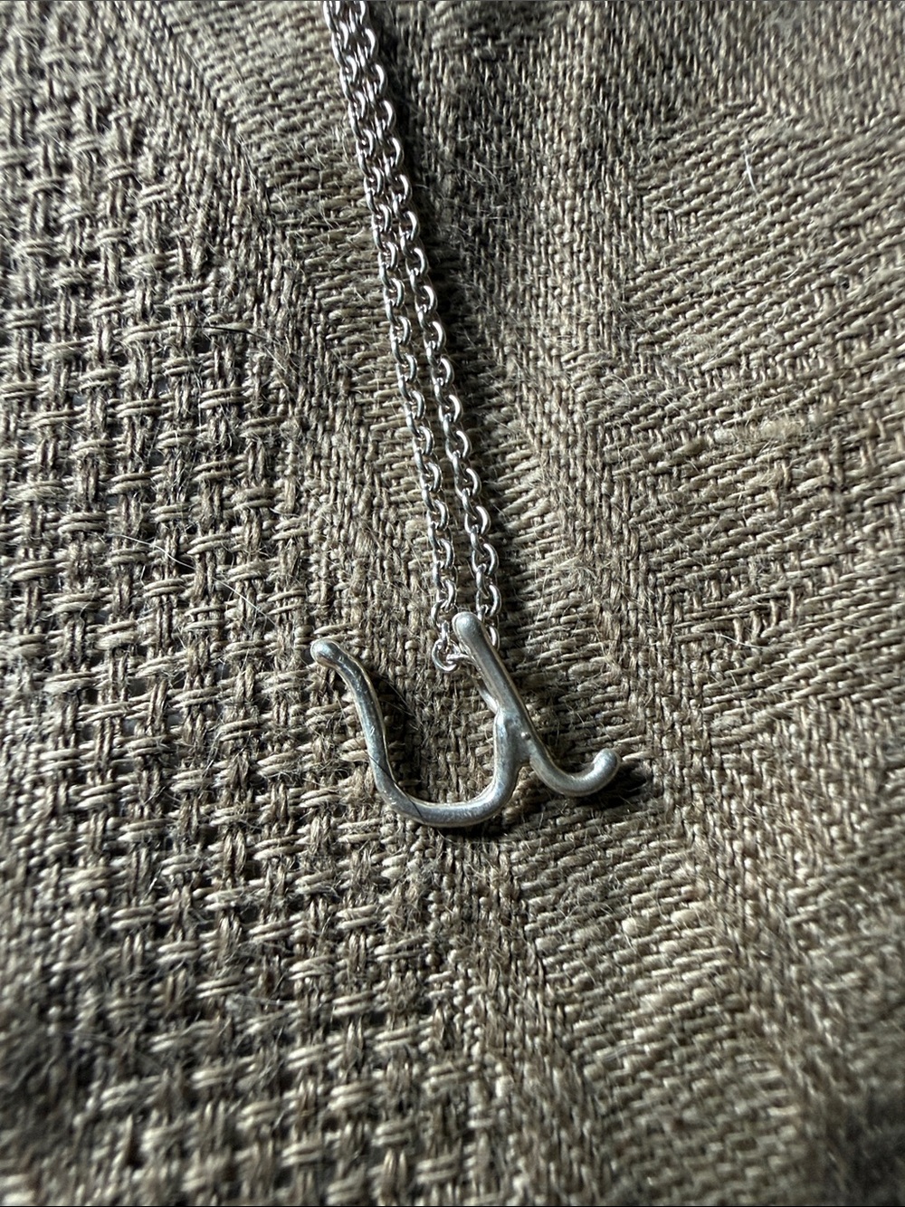 Sterling Silver Script Letter 'U” Necklace - Silver
